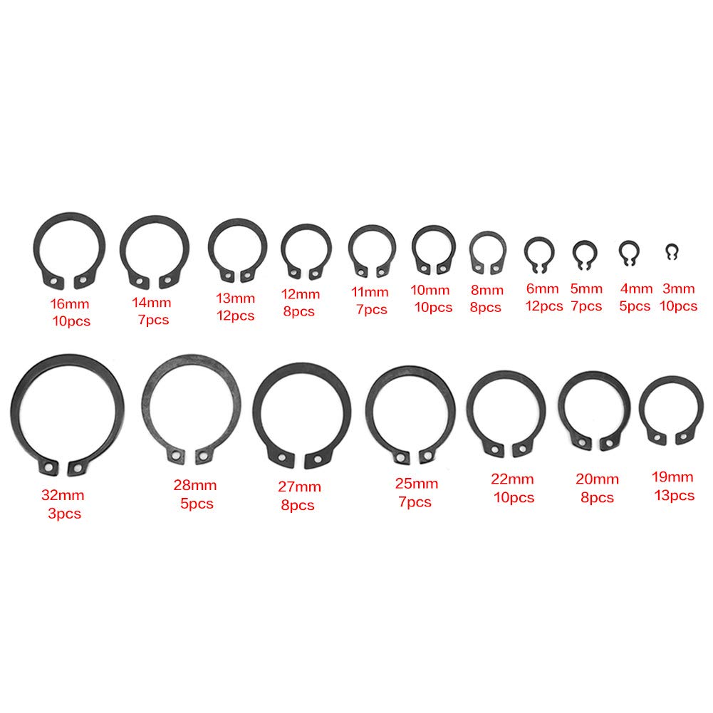 150 Stück Sicherungsring für C-Clip,Sprengring Set Seegering Sortiment, 3mm-32mm 18 Grössen mit Box,