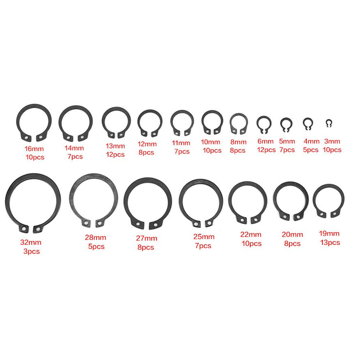 150 Stück Sicherungsring für C-Clip,Sprengring Set Seegering Sortiment, 3mm-32mm 18 Grössen mit Box,