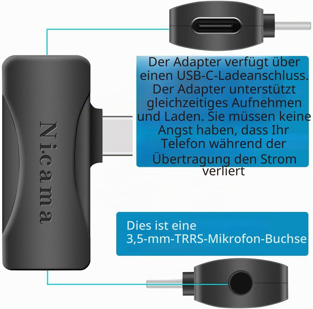 Nicama USB C Lavalier Ansteckmikrofon mit Kopfhörer Monitoring Input, LVM4 Typ C Anstecken Mikrofon