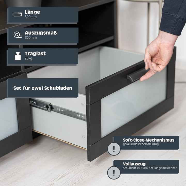 HELPMATE Schubladenschienen Vollauszug 300 mm 2 Paar 4er Set Kugelvollauszüge 35 kg Traglast Schubla
