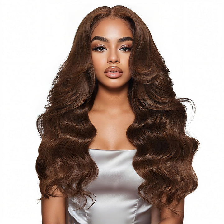 Chocolate Brown brasilianische Echthaar-Perücke, 61 cm, 13 x 6, Body Wave Lace Front-Perücke #4, nat