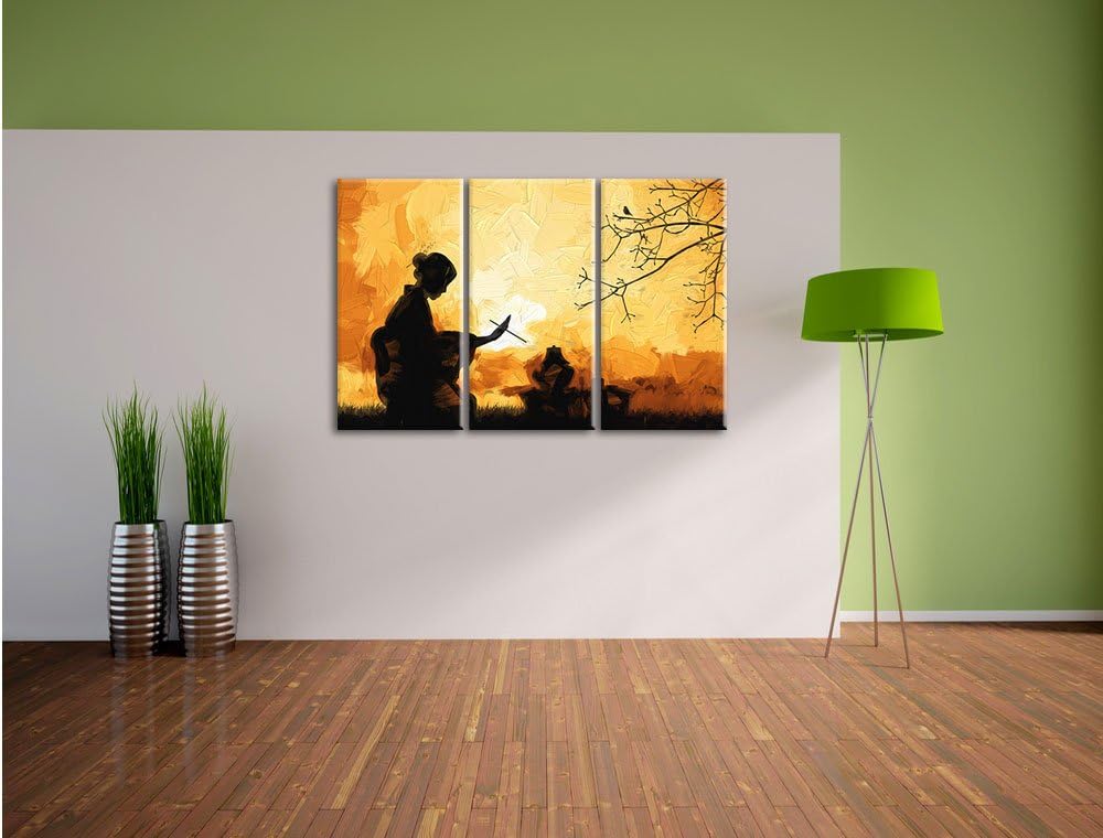 Pixxprint Geisha als Leinwandbild/Grösse: 3 Teilig (120x80 cm) cm/Wandbild/Kunstdruck/fertig bespann