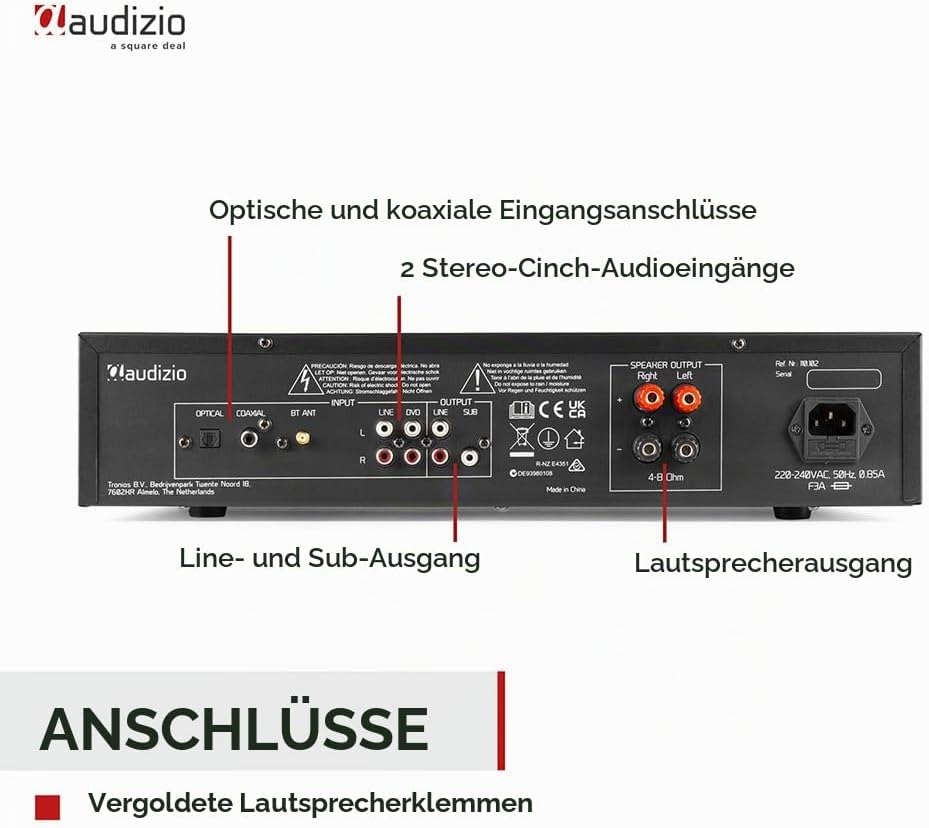 Audizio AD220B - HiFi-Stereo-Verstärker, Bluetooth Verstärker für Lautsprecher und HiFi Anlage, Ampl