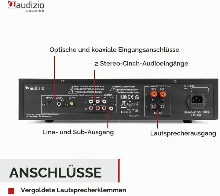 Audizio AD220B - HiFi-Stereo-Verstärker, Bluetooth Verstärker für Lautsprecher und HiFi Anlage, Ampl