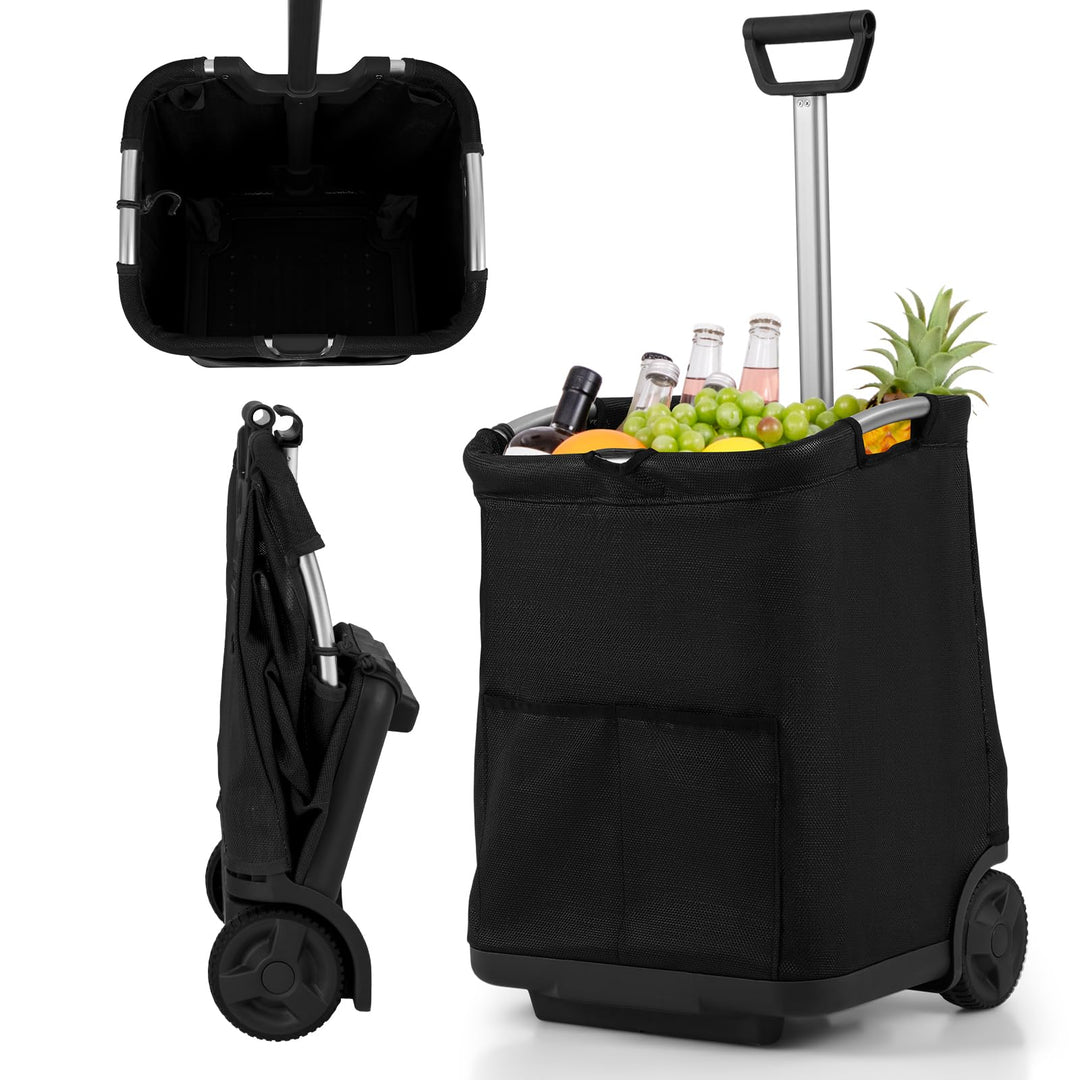 COSTWAY Einkaufstrolley klappbar, 50 Liter, Einkaufswagen mit 3 Taschen & verstellbarem Griff, Einka