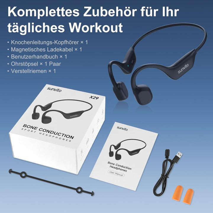 Knochenschall Kopfhörer Bluetooth 6.0, offene Bluetooth-Funkkopfhörer für Sport, wasserdichte, leich