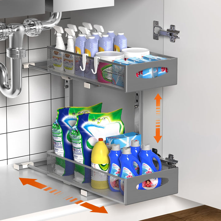 Housolution Spülschrank Organizer Ausziehbar, 2 Etagen Metall Unter Waschbecken Regal Spülenuntersch