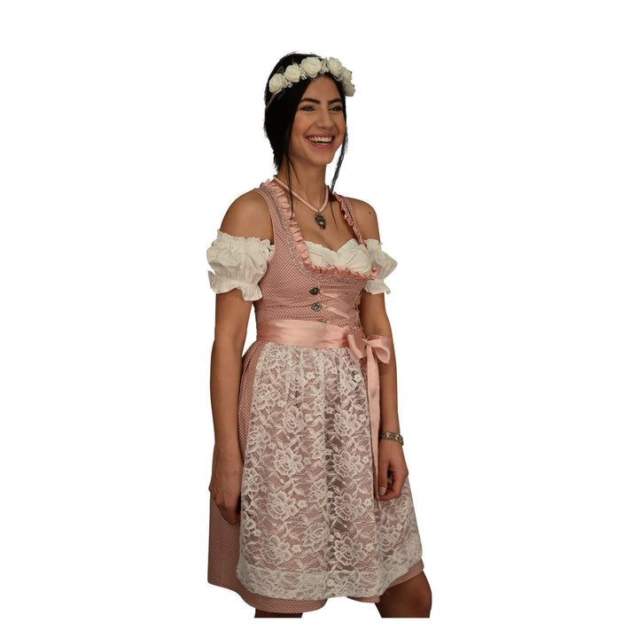 Golden Trachten Dirndl Set Trachtenkleid Rosa mit Weiss gepunktet Gr 34 bis 42 518GT (38)