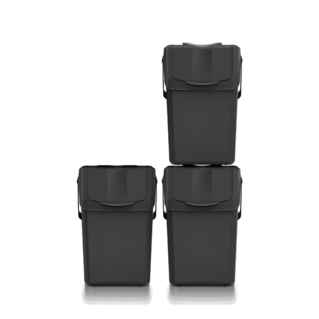 Set von 3 Mülltonnen KEDEN SORTIBOX aus 100% recyceltem Kunststoff, schwarz, 75L Schwarz 75 litros,