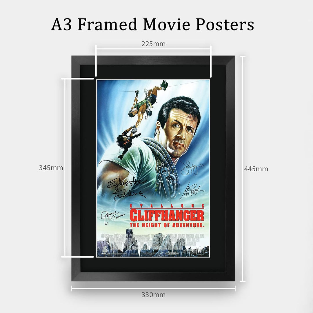 HWC Trading FR A3 Cliffhanger Sylvester Stallone Gifts Gedrucktes Poster, signiertes Autogramm, Bild