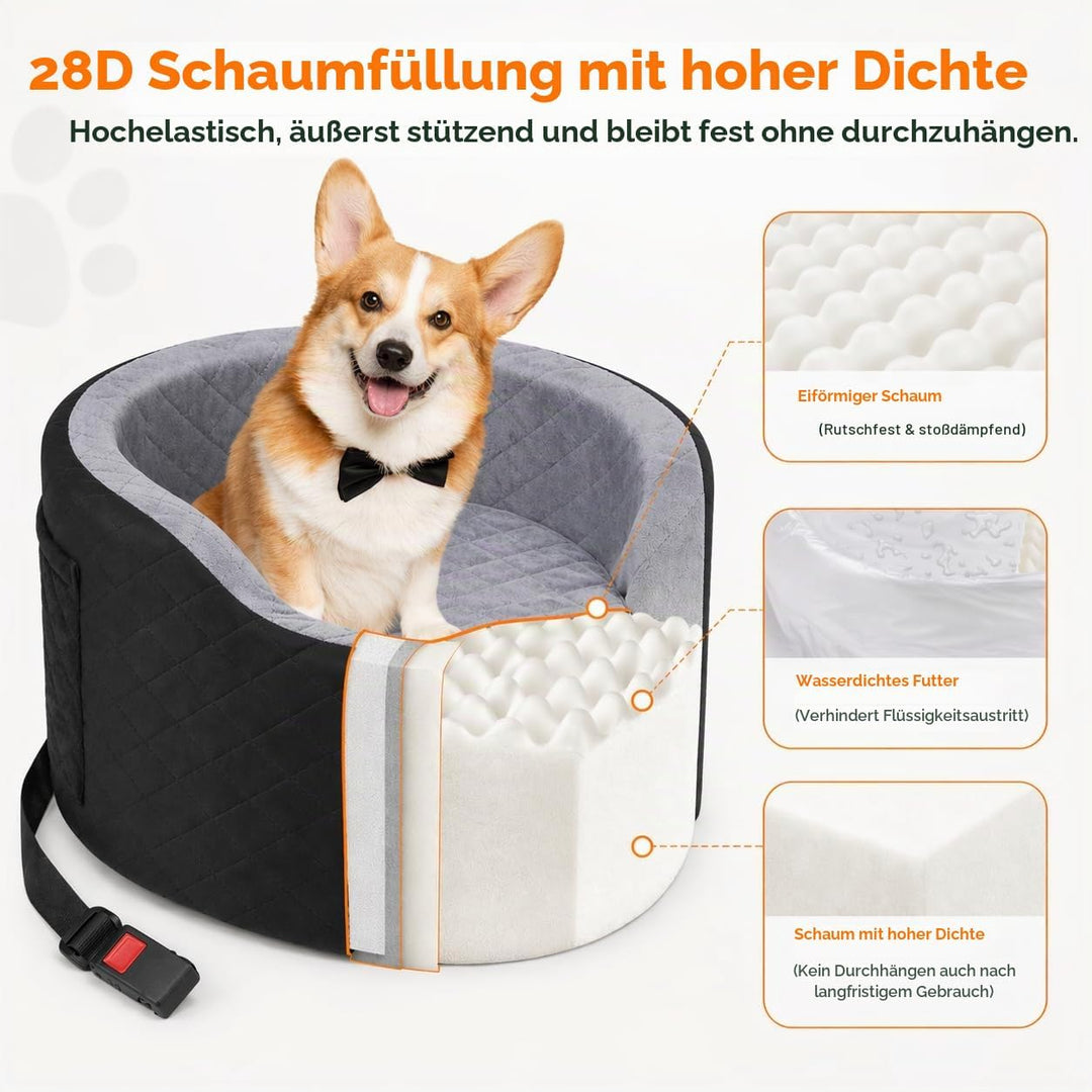 Hundeautositz für kleine Hunde – Schwarzer Booster Autositz mit 28D Memory Foam, Rutschfester Wasser