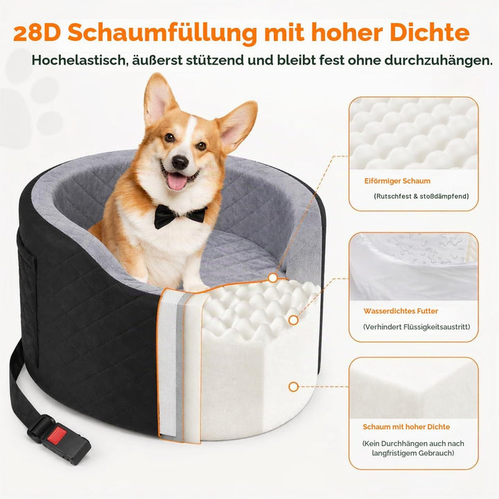 Hundeautositz für kleine Hunde – Schwarzer Booster Autositz mit 28D Memory Foam, Rutschfester Wasser
