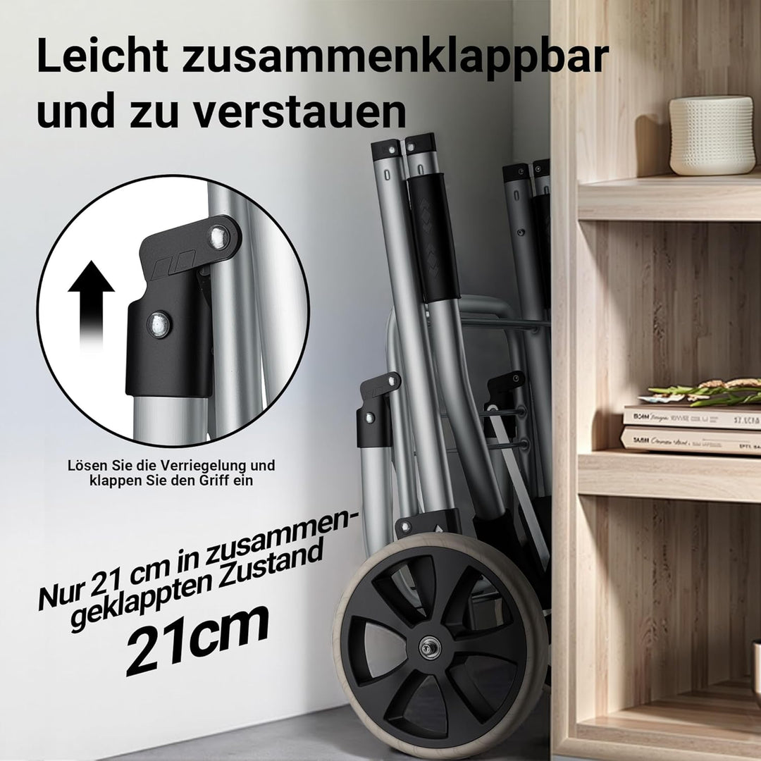 Wiltec Einkaufstrolley klappbar 36,5 x 44 x 103 cm bis 40 kg, Hackenporsche mit Zwei Rädern, Faltbar