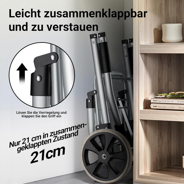 Wiltec Einkaufstrolley klappbar 36,5 x 44 x 103 cm bis 40 kg, Hackenporsche mit Zwei Rädern, Faltbar