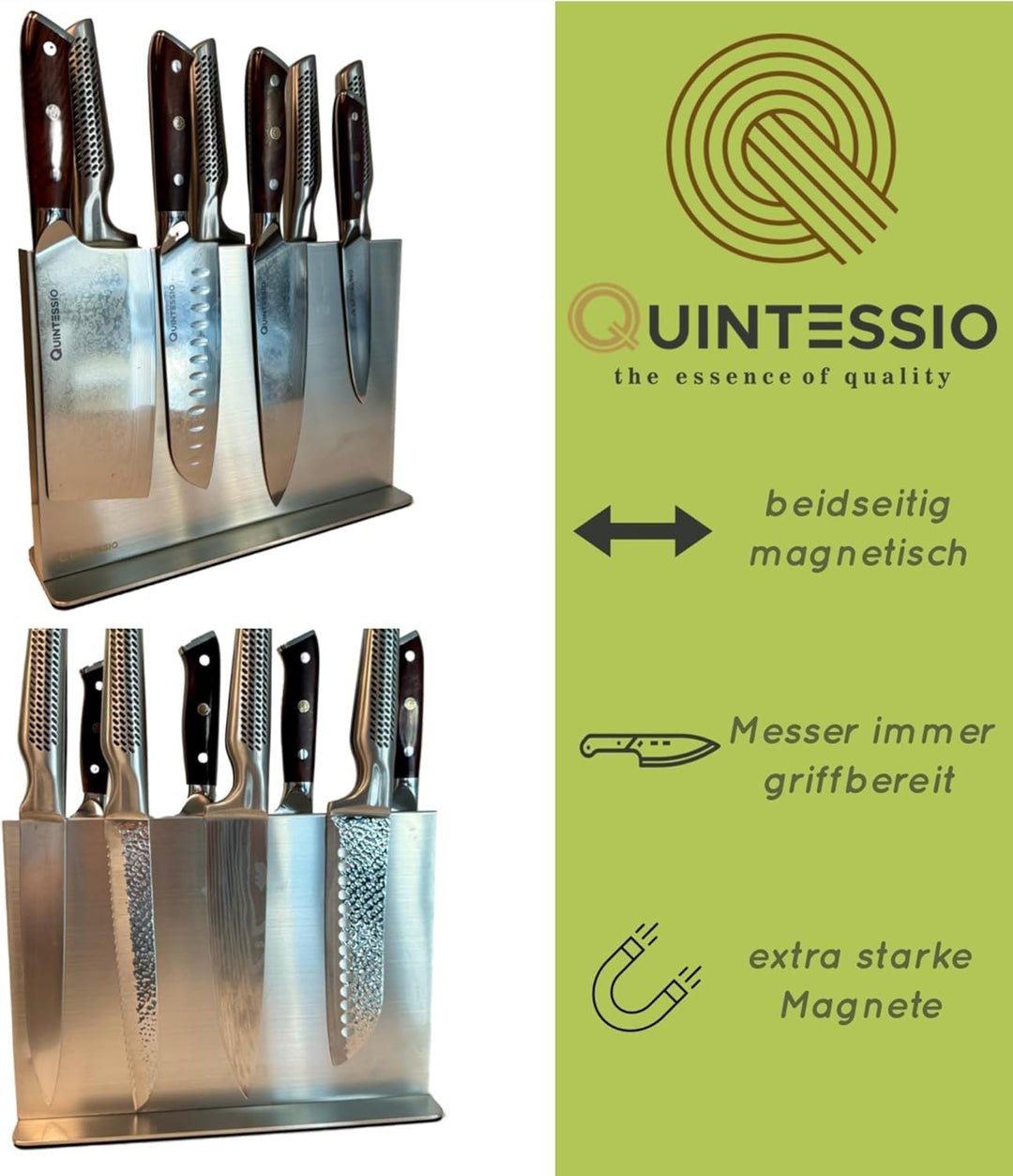 QUINTESSIO Messerblock magnetisch ohne Messer - Beidseitiger Messerhalter magnetisch aus Edelstahl -
