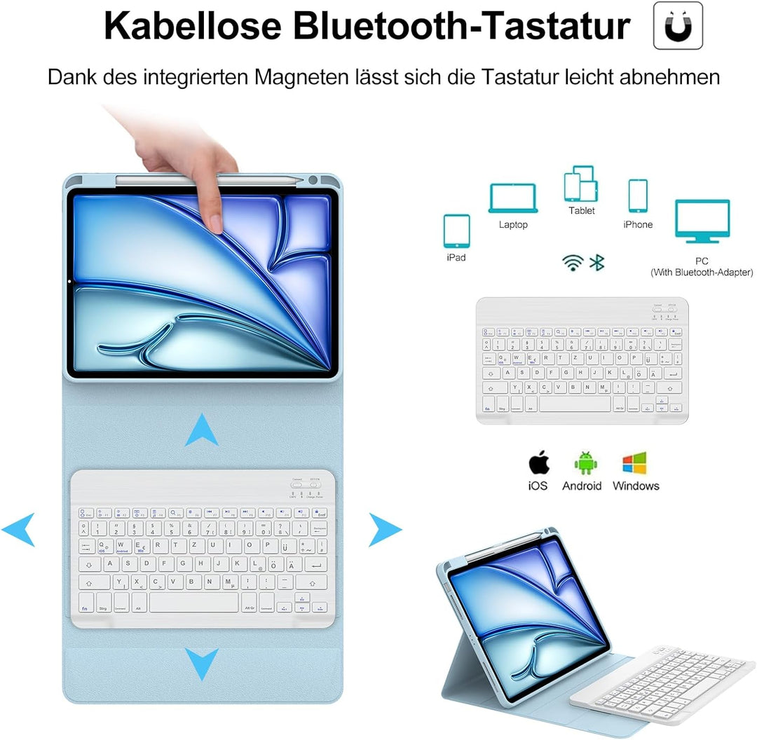 Tastatur für iPad Air 11” M4 2026/M3 2025/M2 2024 con Touchpad, Schutzhülle mit Stifthalter, Hülle B