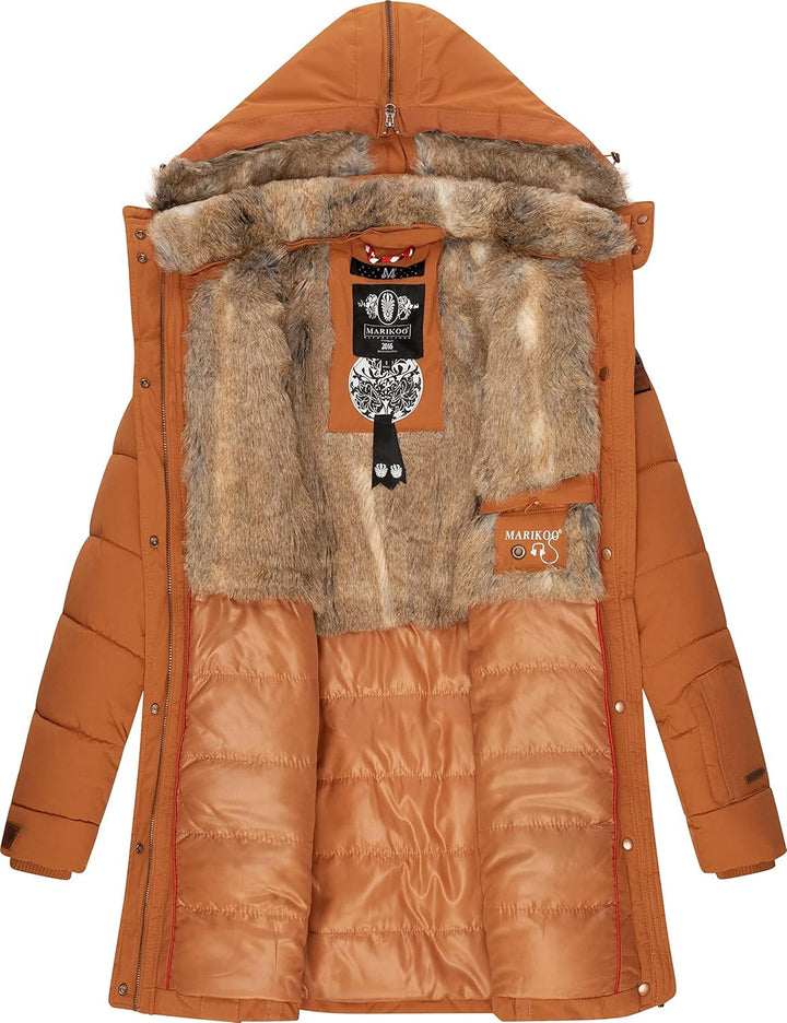 MARIKOO Damen Warmer Winter Steppmantel mit Kapuze Lieblings Jacke XS-XXL XS Rusty Cinnamon, XS Rust