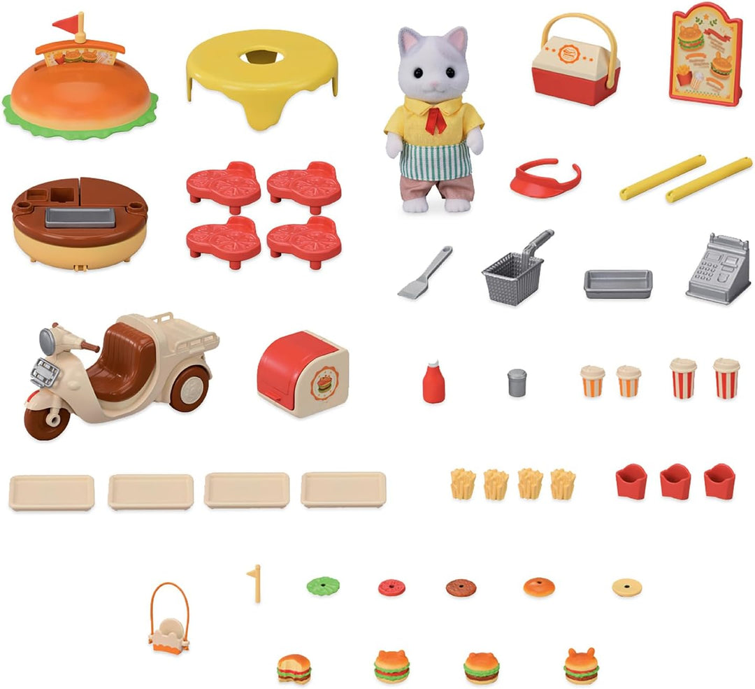 Sylvanian Families - 5757 Mobiler Hamburger Imbiss mit Figur, detailreiches Spielset mit Tierfigur M