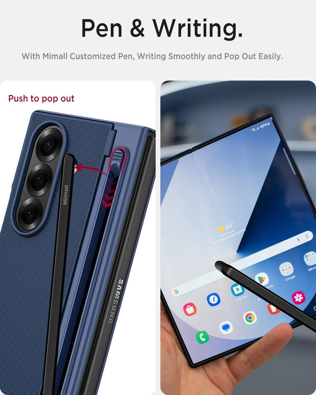 Miimall Kompatibel mit Samsung Galaxy Z Fold 7 Hülle mit S-Pen & Stifthalter, [Anti-SPY Displayschut