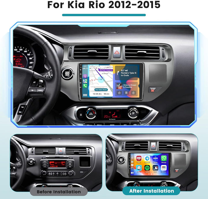 Hikity 2+64G Android 15 Autoradio Navi Für Kia Rio 2012-2015 Mit Wireless CarPlay Android Auto Mirro