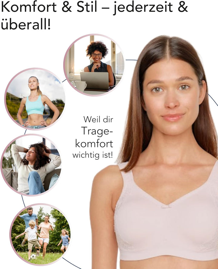 SUSA BH ohne Bügel I Minimizer BH mit seitlich am Cup angebrachter Spitze I Bügelloser BH mit breite
