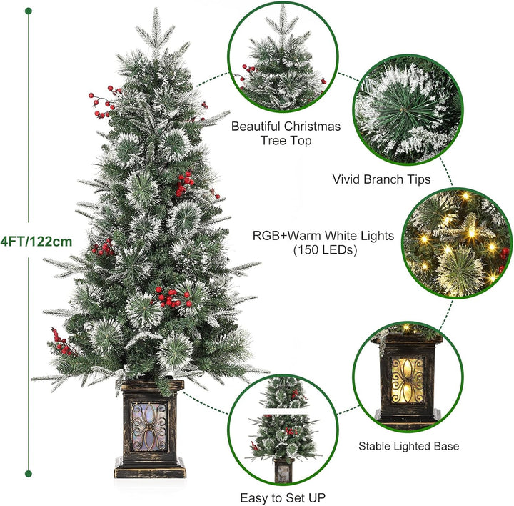 125cm Weihnachtsbaum Künstlich mit Beleuchtung, 4ft Künstlicher Weihnachten Baum mit 150 Warmweissen
