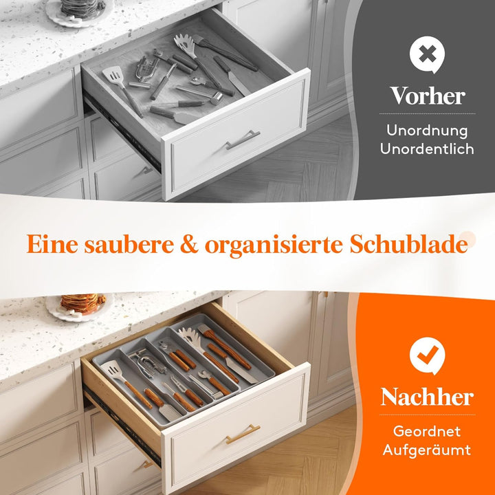 Lifewit Besteckkasten für Schubladen, Küchenutensilien Besteckkasten erweiterbar auf 43,9 cm, Schubl