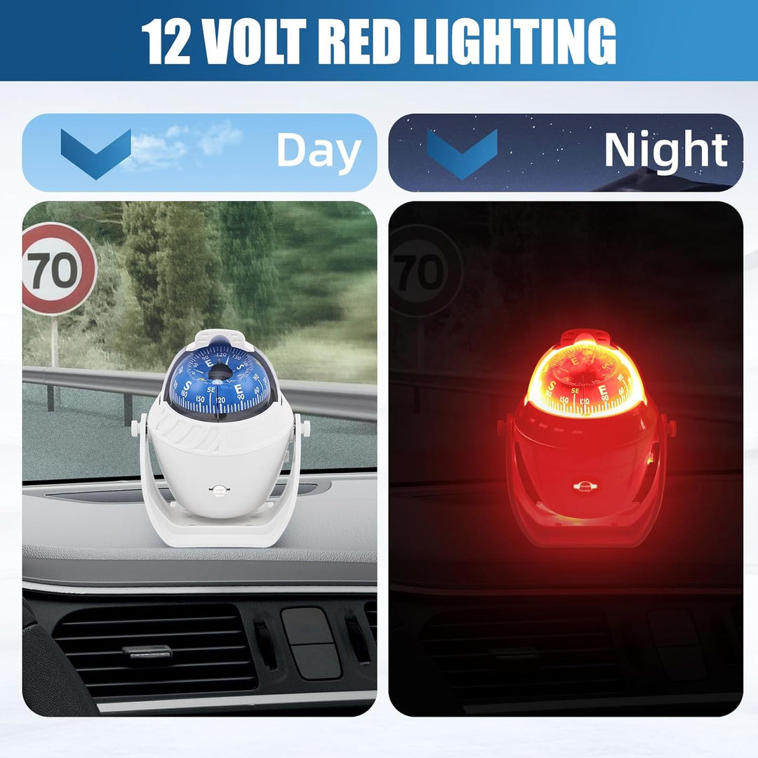 Maso Elektronischer Navigationskompass für Auto, Boot, Marine, Militär, LED, rotierendes Rotlicht, f