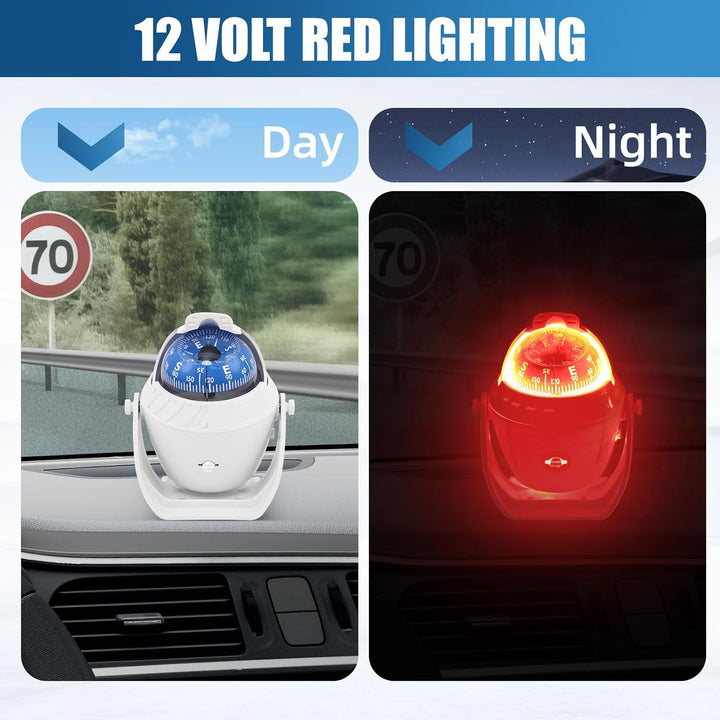 Maso Elektronischer Navigationskompass für Auto, Boot, Marine, Militär, LED, rotierendes Rotlicht, f