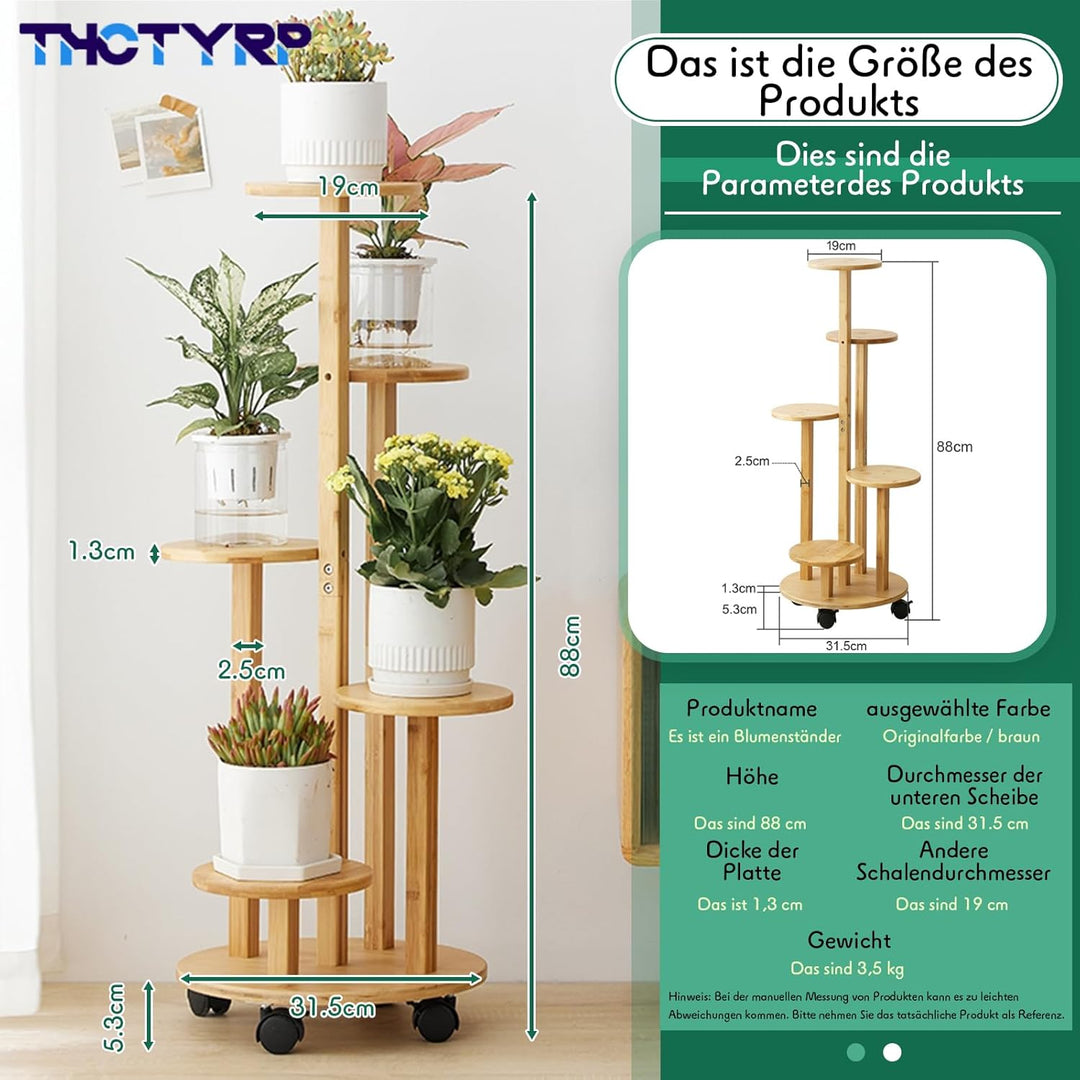 Hoher und niedriger Bambus-Blumenständer, Scheibenblumenständer, Pothos-Blumentopfständer mit Rädern