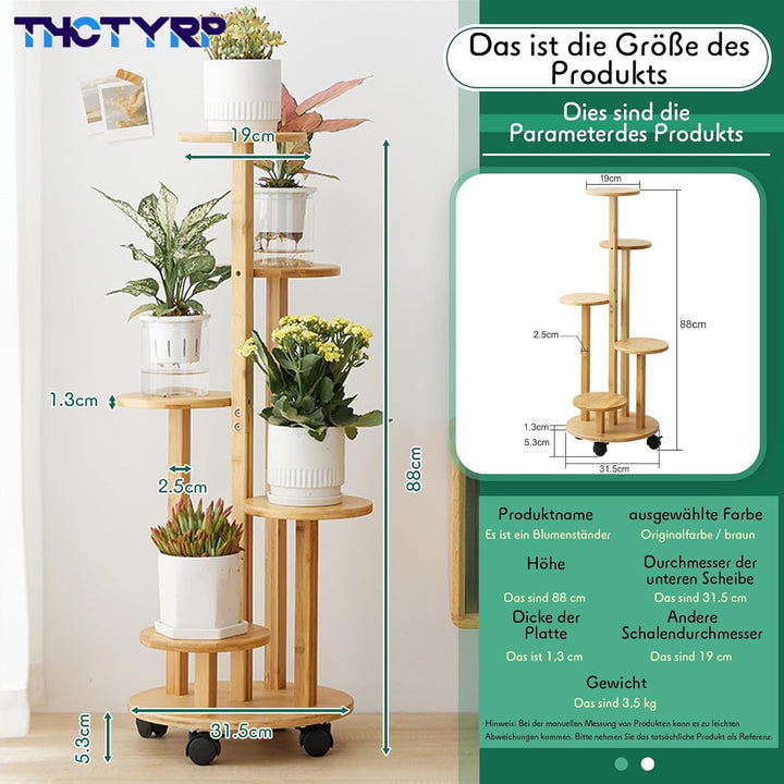 Hoher und niedriger Bambus-Blumenständer, Scheibenblumenständer, Pothos-Blumentopfständer mit Rädern