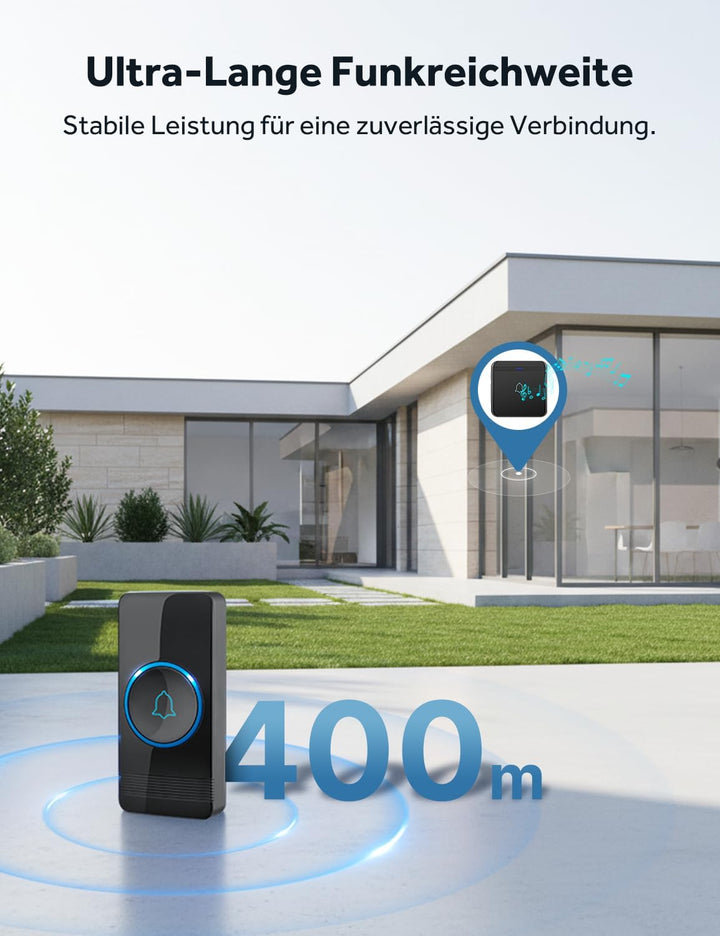Funkklingel, AVANTEK D-3B Türklingel Funk Set, 400m Reichweite IP55 Aussen Wasserdicht Haustür Kling