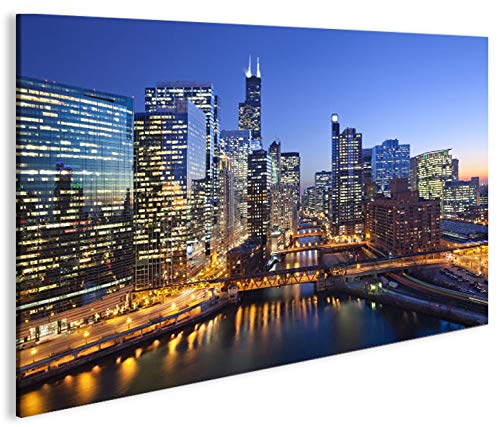 islandburner Bild Bilder auf Leinwand Chicago V3 Skyline Downtown 1p XXL Poster Leinwandbild Wandbil