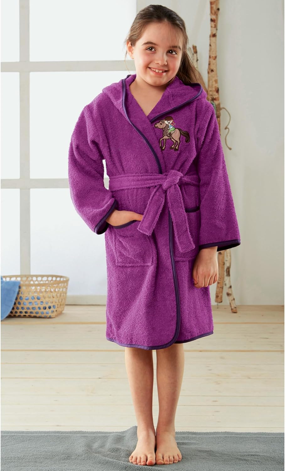 Erwin Müller Kinder-Bademantel mit Kapuze Frottier fuchsia Grösse 86/92 - weich, hautfreundlich, mit