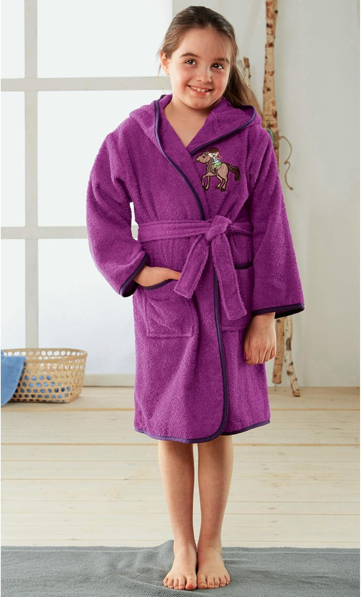 Erwin Müller Kinder-Bademantel mit Kapuze Frottier fuchsia Grösse 86/92 - weich, hautfreundlich, mit