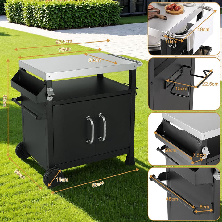 LIFERUN Edelstahl Grillwagen 3-Etagen, Grilltisch Servierwagen Beistelltisch, Grill Trolley Outdoor,