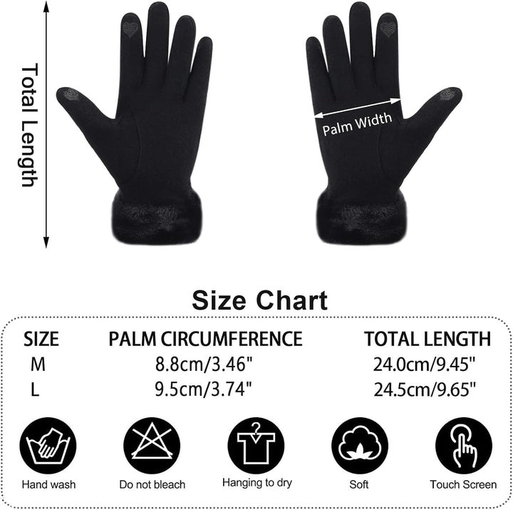 ZASFOU Damen Winter Touchscreen Handschuhe mit Thermo Fleecefutter, Warme und Dick Wolle Schwarz L,