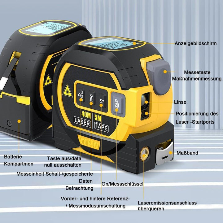Laser Messgerät Massband, 3 in 1 Digital Laser Entfernungsmesser mit LCD -Display, Lasermessung 131