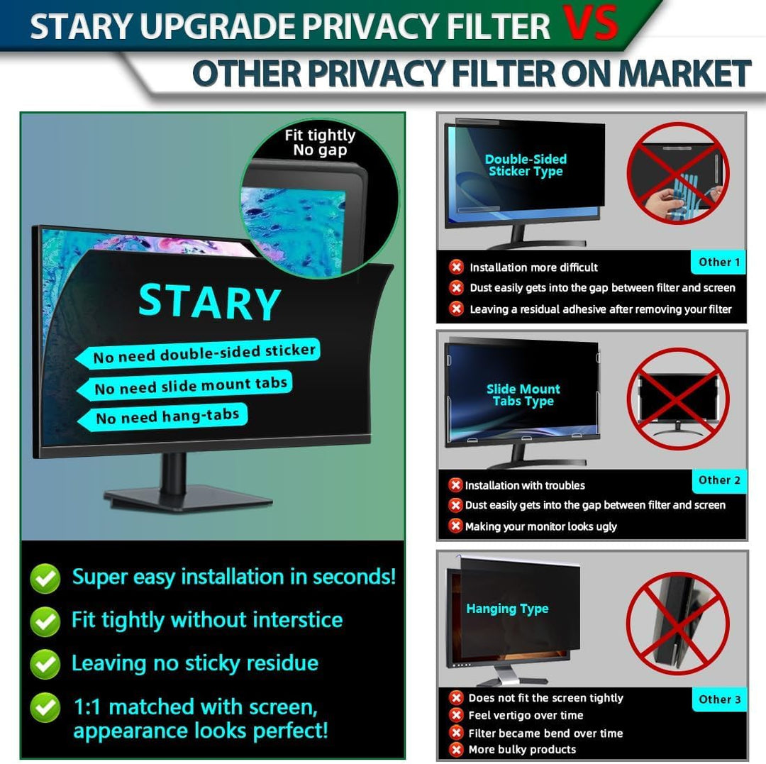 STARY Blickschutzfolie für 24 Zoll 16:9 Ultra-Slim Bezel Monitor Selbstklebend Abnehmbar ohne Rückst