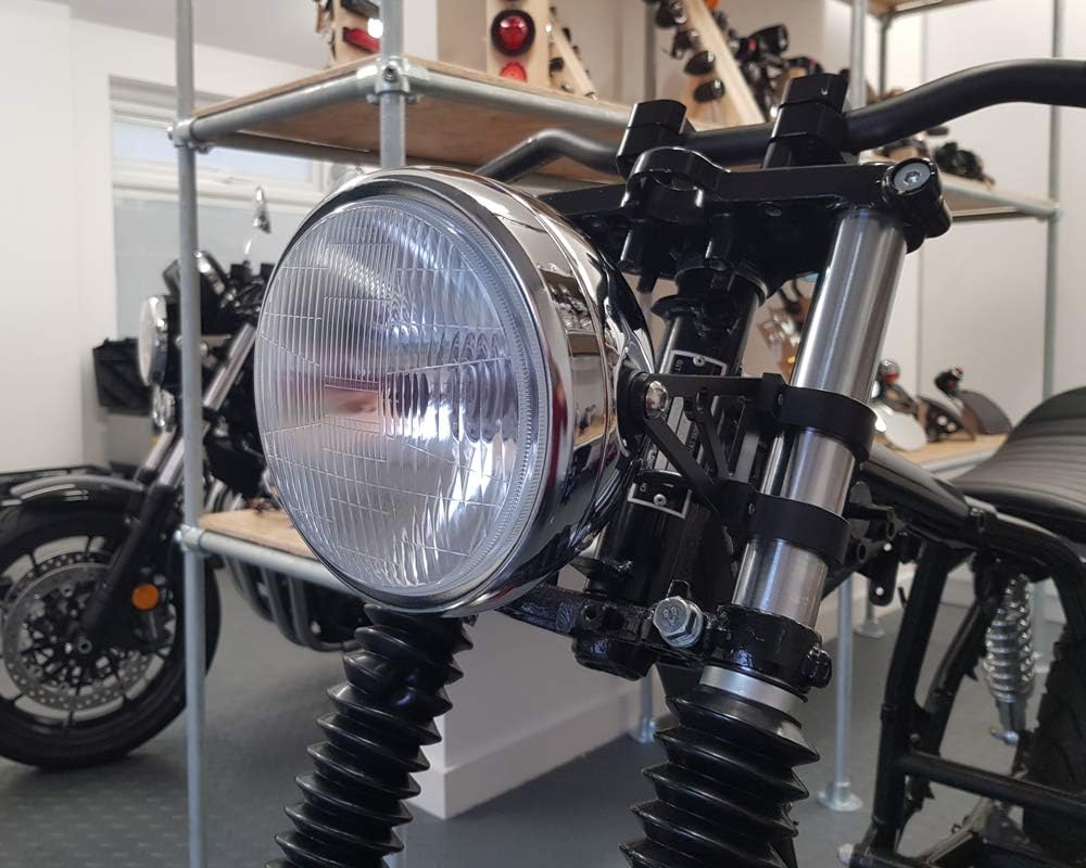 6 3/4" 6.75" Motorrad Scheinwerfer - Chrom Stahl - 12V 55W Birne für Retro Projekt Cafe Racer, Stras