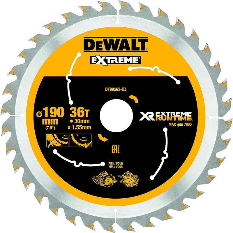 Dewalt XR Extreme Runtime Kreissaegeblatt Handkreissäge, 1 Stück, 190/30 mm 36 WZ/FZ, DT99563-QZ 190