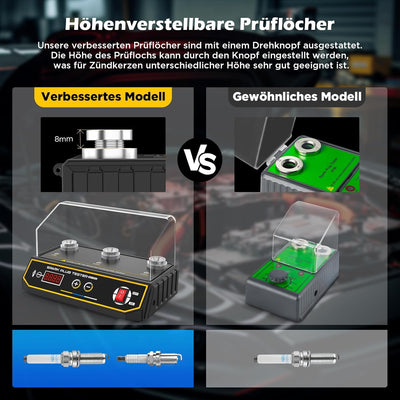 3-Loch Zündkerzen Tester, 220 V Zündfunkenprüfer mit LCD-Display, Zündungsprüfer einstellbare Arbeit