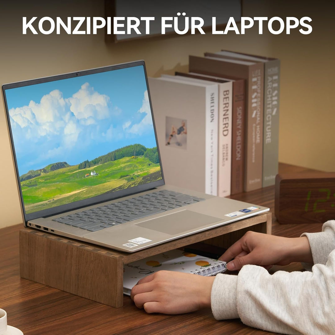 KIRIGEN Holz Monitorständer – Desktop Organizer für PC/Laptop/TV/Drucker | Büro-Aufsatz mit Stauraum