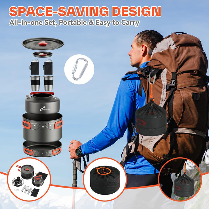 Camping Kochgeschirr Camping Geschirr Set 2 Personen Camping Topf Pfanne Set Und Wasserkocher Mit Ta