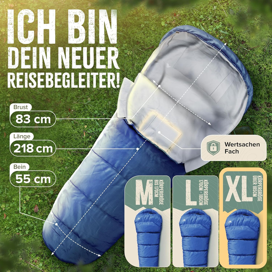 Schlafsack Outdoor I [300GSM] Warmer & 1700g Leichter Schlafsack für Frühling, Herbst und Winter [-5