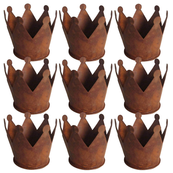 UNUS Krone Rost Ø9,5 cm, Gartendeko Rostoptik, Edelrost Deko für Garten und Zuhause 9er Set, 9er Set