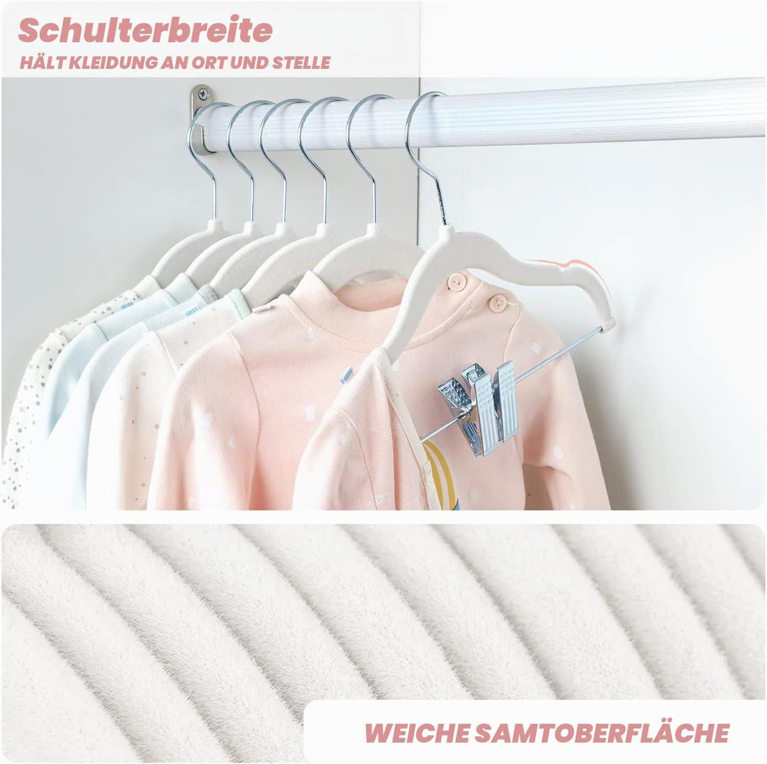 ManGotree 30cm Baby-Samtbügel mit Beweglichen Clips, rutschfeste Kinder-Kleiderbügel, Ultradünne Pla