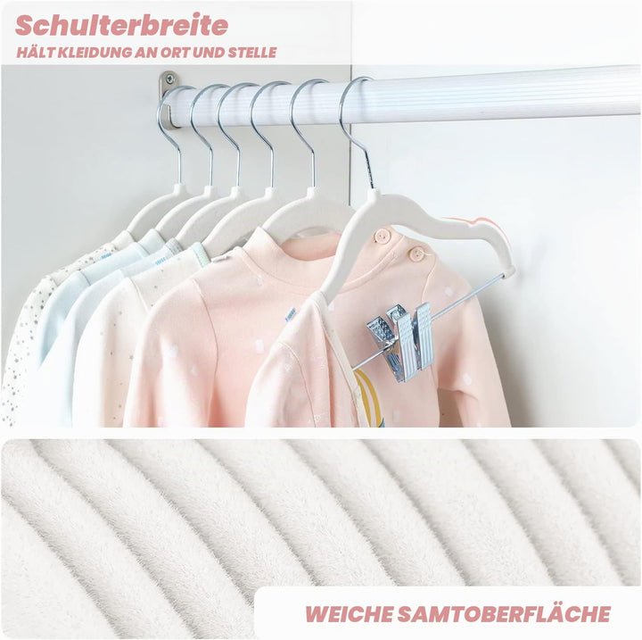 ManGotree 30cm Baby-Samtbügel mit Beweglichen Clips, rutschfeste Kinder-Kleiderbügel, Ultradünne Pla