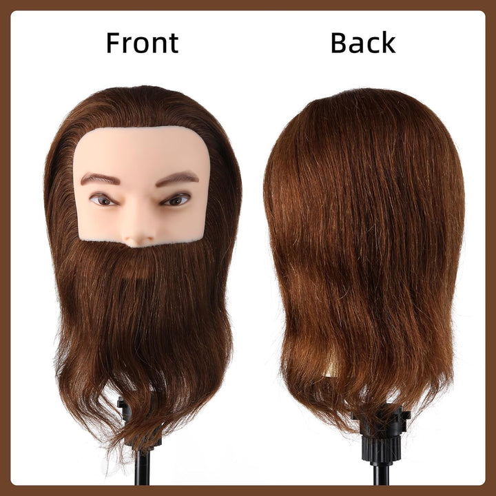 Mann Frisierkopf 100% Echthaar mit Bart Männlich Übungskopf Echthaar Friseur Kopf Puppenkopf Mannequ