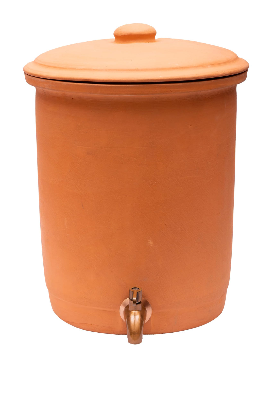 Village Decor Handmade Earthen Clay Water Pot with Stainless Steel Spigot and Lid/Beverage Dispenser